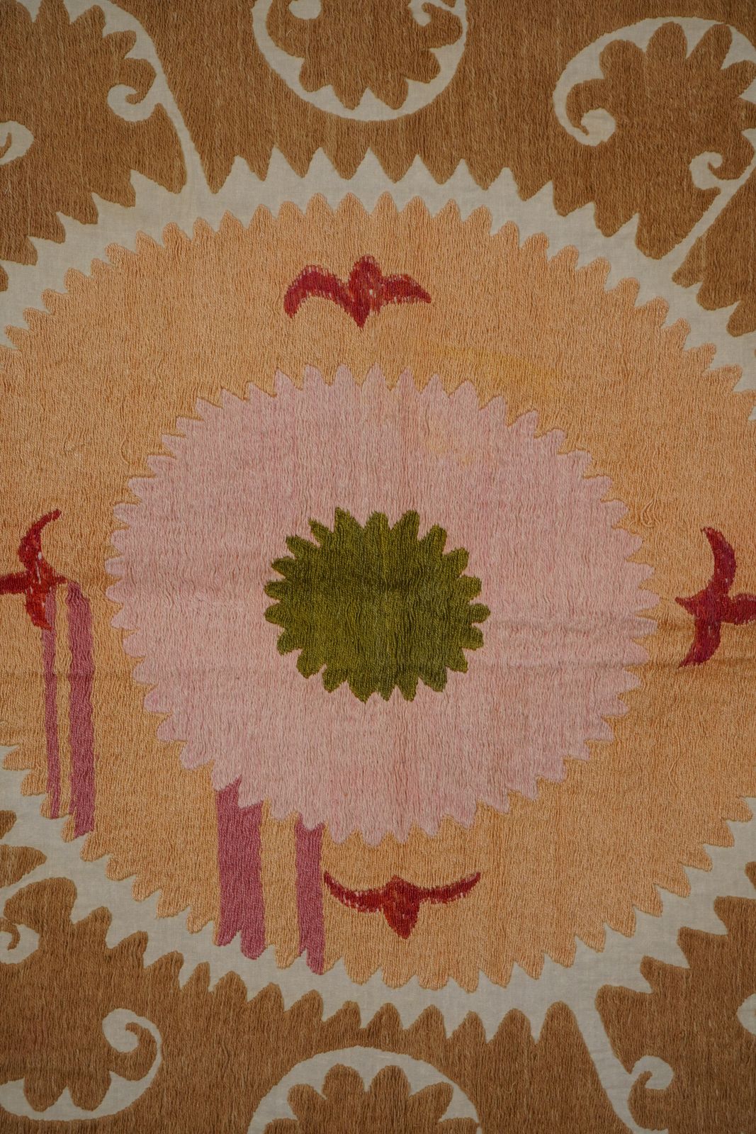 Hand Embroidered Uzbek Suzani Textile, Square Table Cover In Warm Tones 4'1'' X 4'5'' photo buy