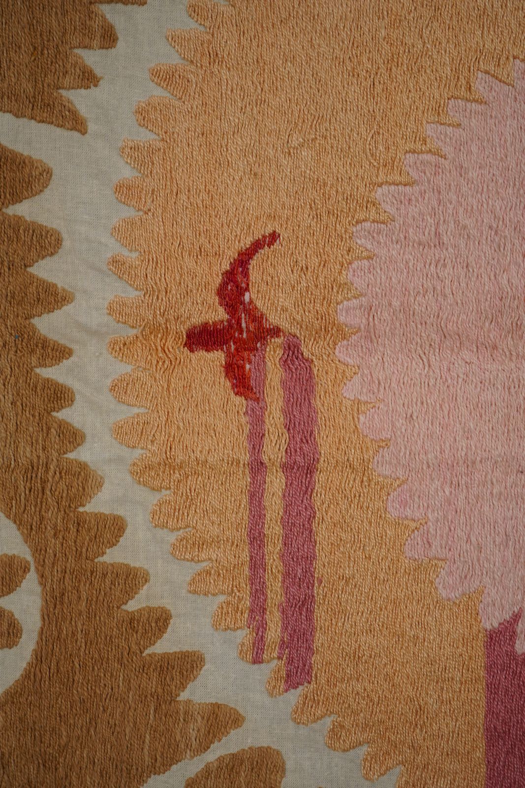 photo for sale Hand Embroidered Uzbek Suzani Textile, Square Table Cover In Warm Tones 4'1'' X 4'5''