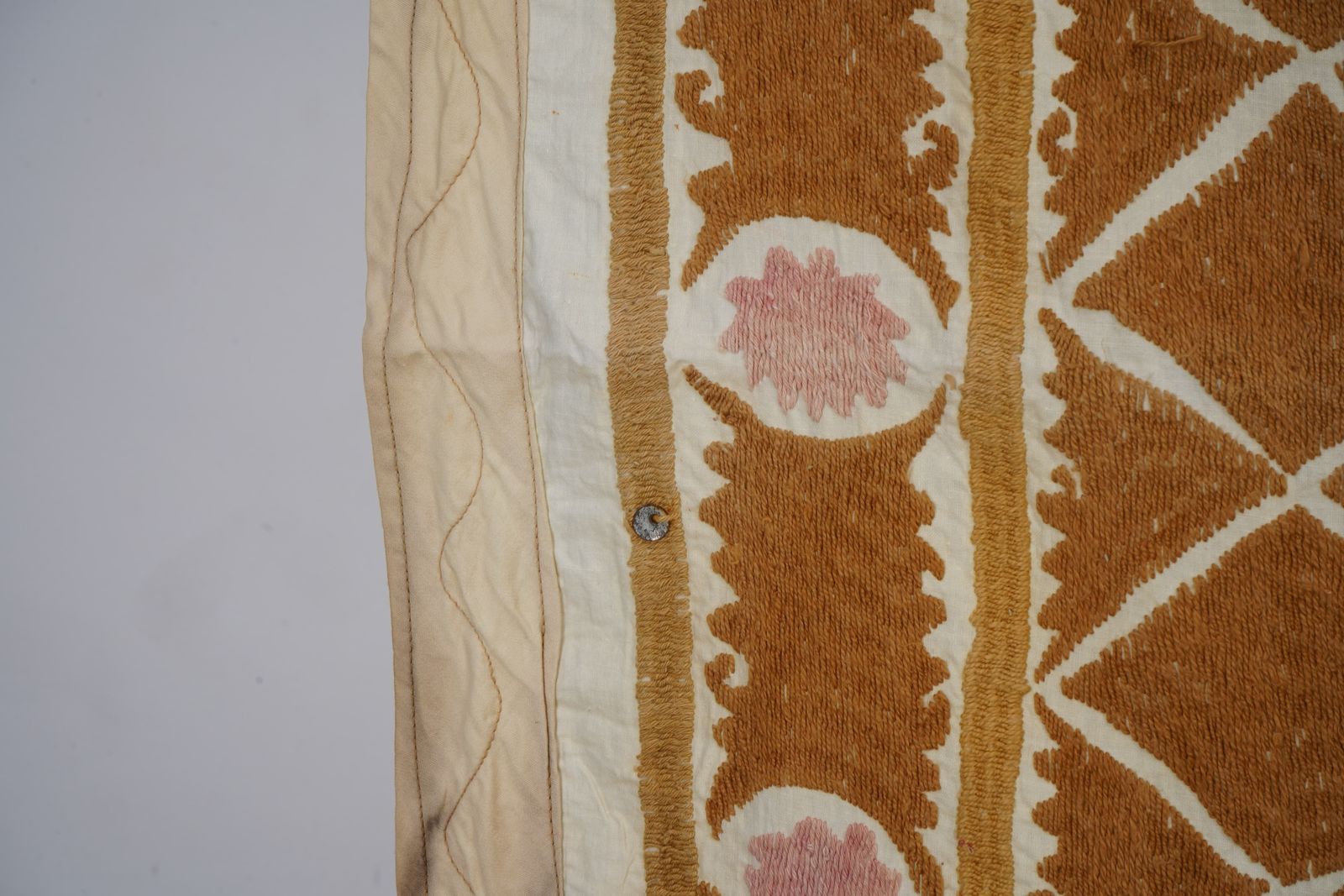 Textiles Uzbek Suzani Textile, Red Brown Green Handmade Embroidered Fabric 4'1'' X 4'4'' photo