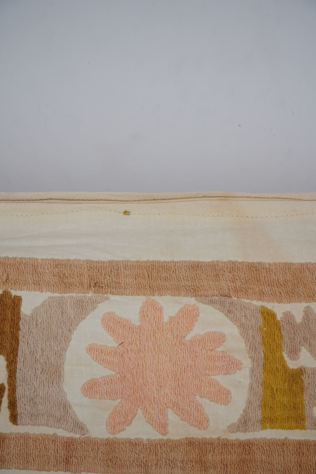 photo for sale Artisan Suzani Table Cover, Vintage Uzbek Textile In Warm Tones 4'1'' X 4'5''
