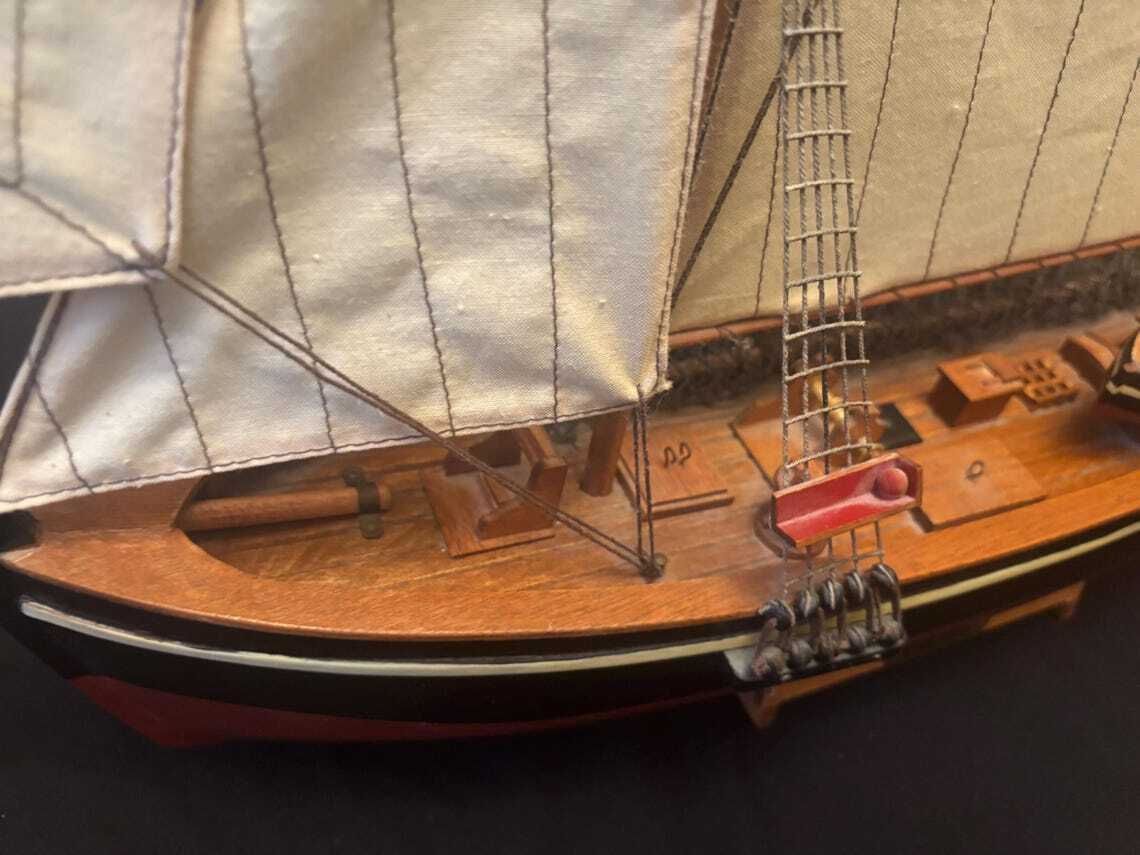 Large Vintage Wooden Model Boat Brixham Trawler Painted Hull And Cloth Sails photo Home Decor