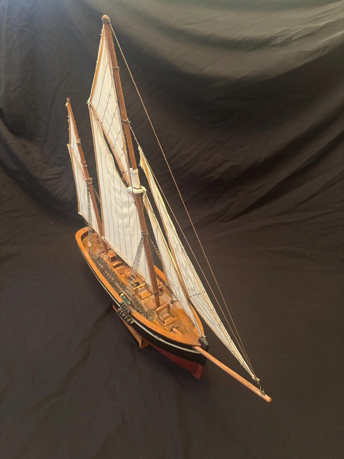 Large Vintage Wooden Model Boat Brixham Trawler Painted Hull And Cloth Sails photo buy