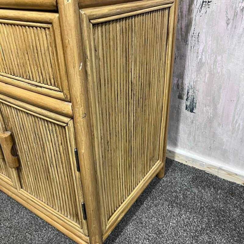 Vintage Bamboo Arched Shelving Unit Drawer Double Cupboard Lattice Back photo Furniture