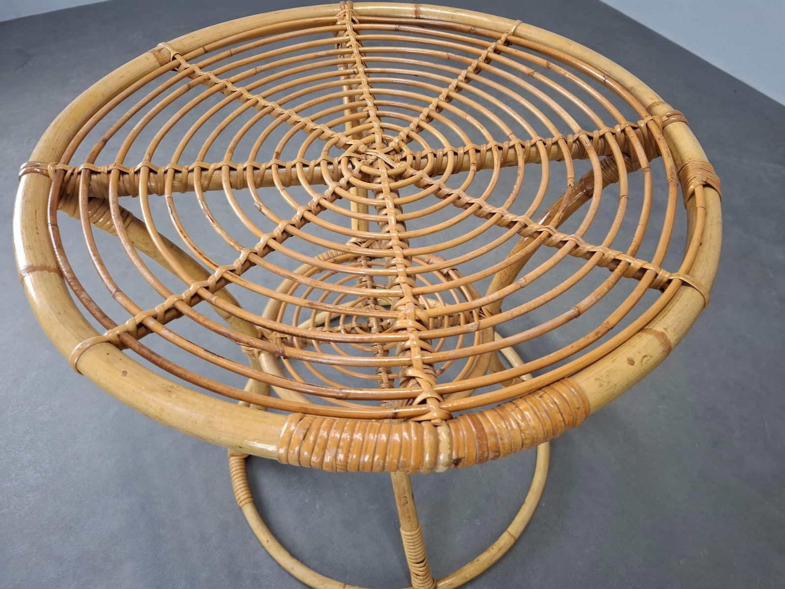 Czechoslovak Midcentury Rattan And Bamboo Side Table, 1960s photo vinterior