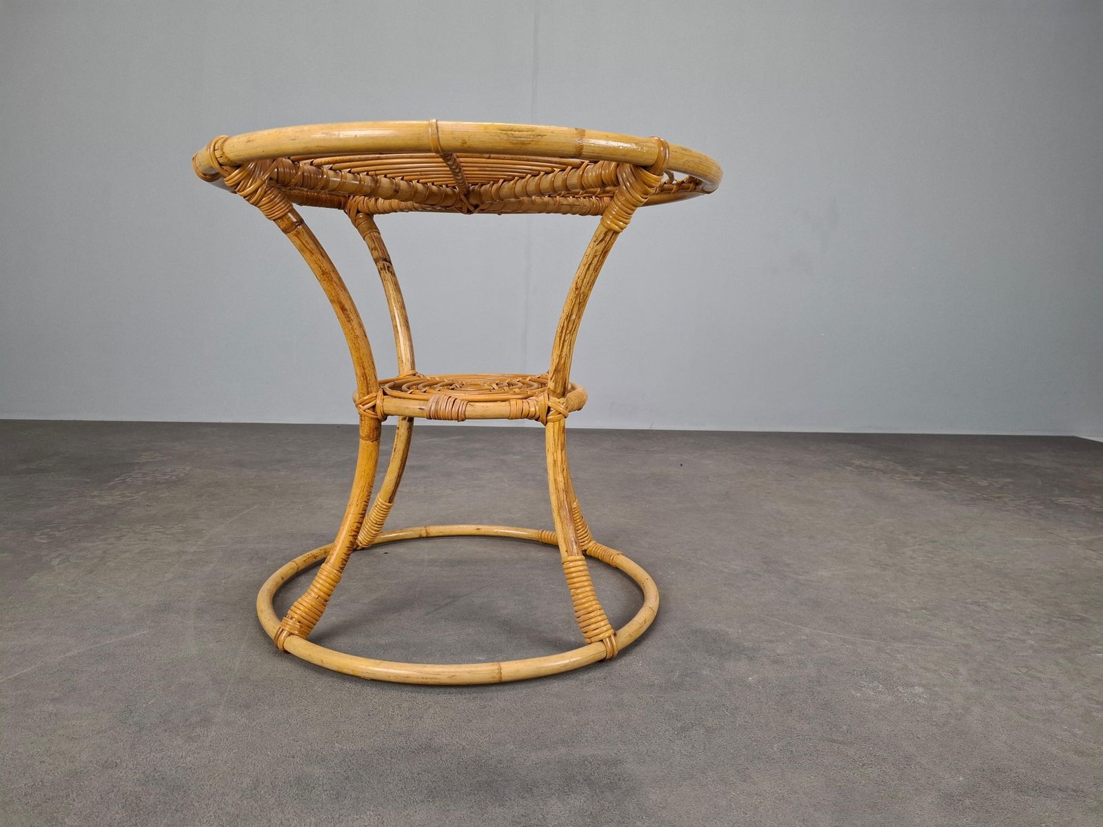 Furniture Czechoslovak Midcentury Rattan And Bamboo Side Table, 1960s photo
