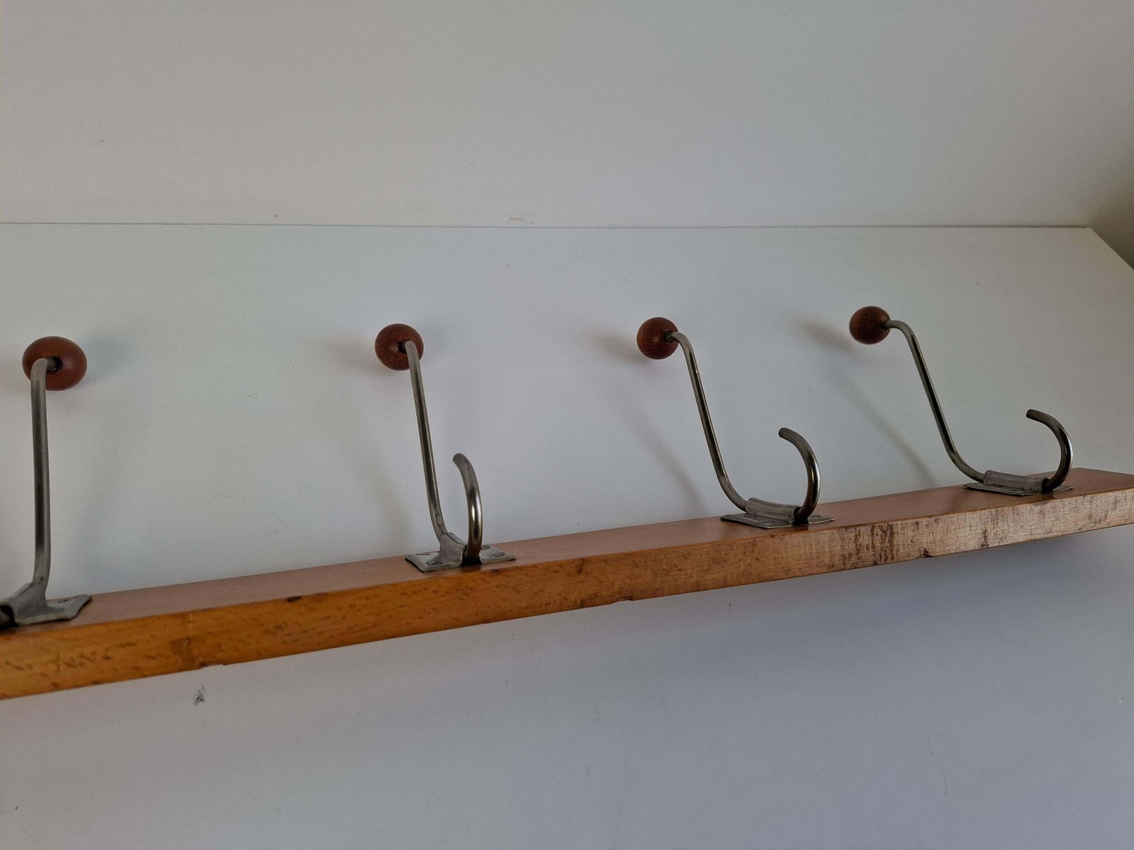 photo furniture Czechoslovak Midcentury Wooden And Metal Wall Coat Rack, 1960s