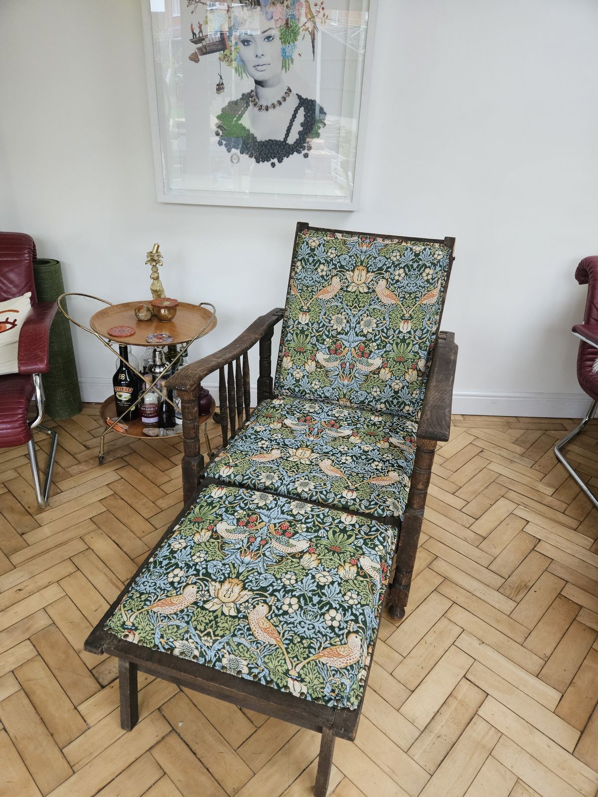 William Morris Style Steamer Chair Coverdd In William Morris Strawberry Thief Upholstery