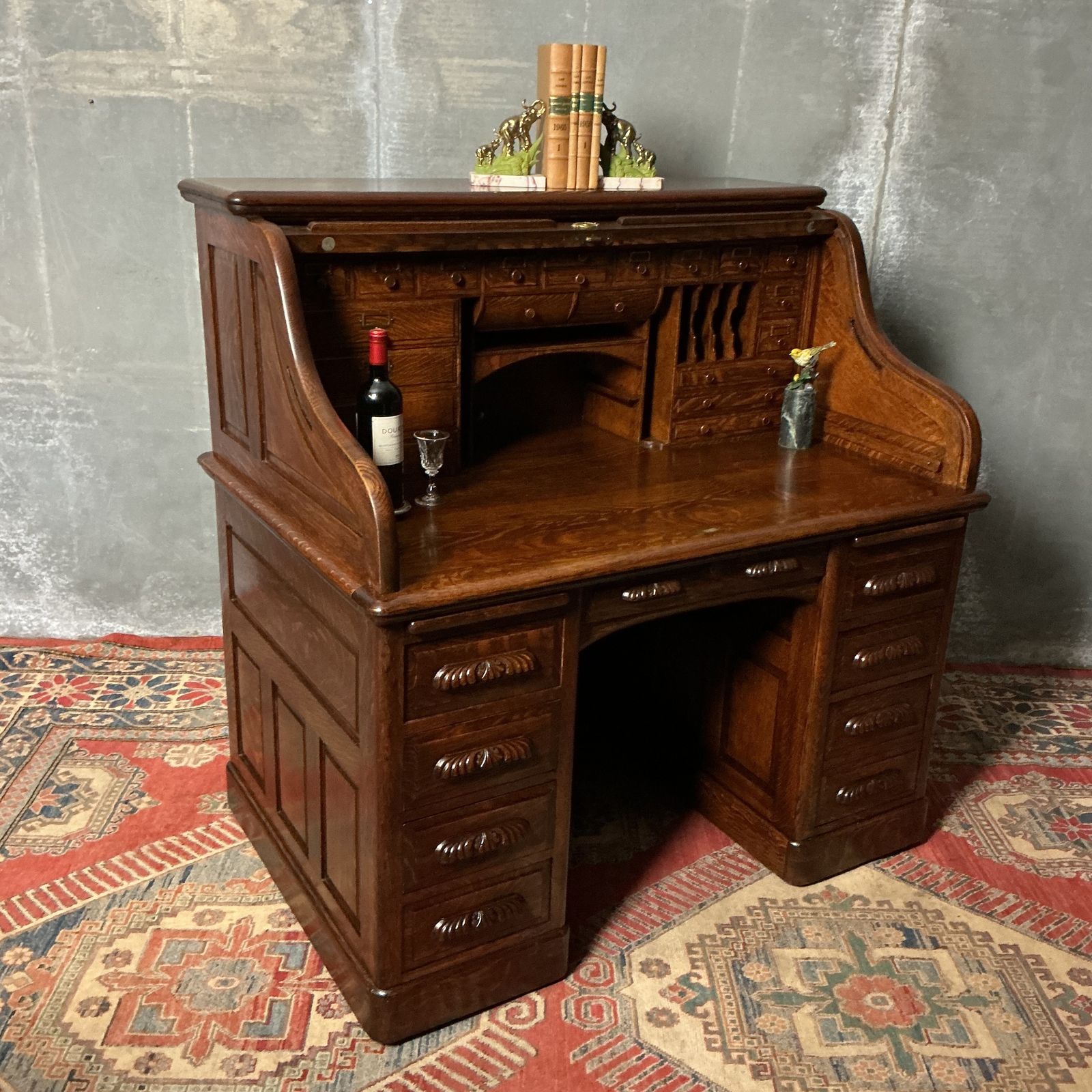 Antique Roll Top Desk, 1900s, Oak photo furniture