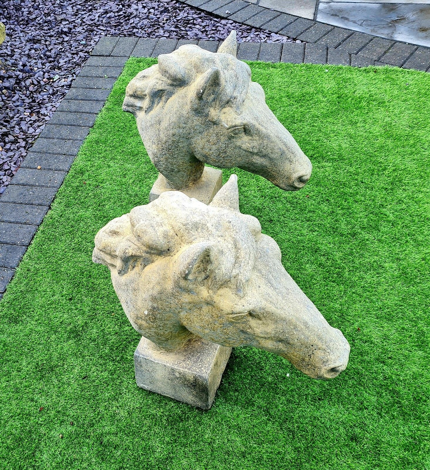 Pair Vintage Style Horse Piers English Stone Delivery Available 0075. photo furniture