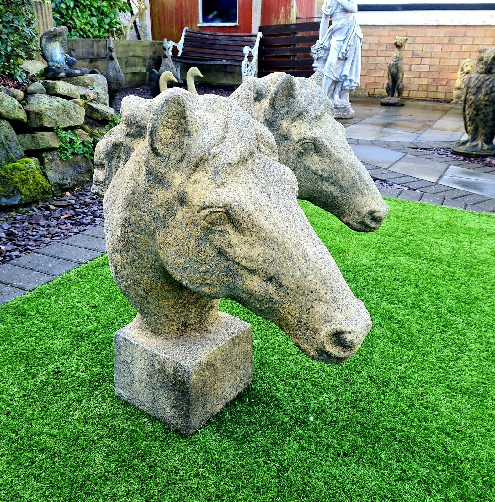 Pair Vintage Style Horse Piers English Stone Delivery Available 0075. photo for sale