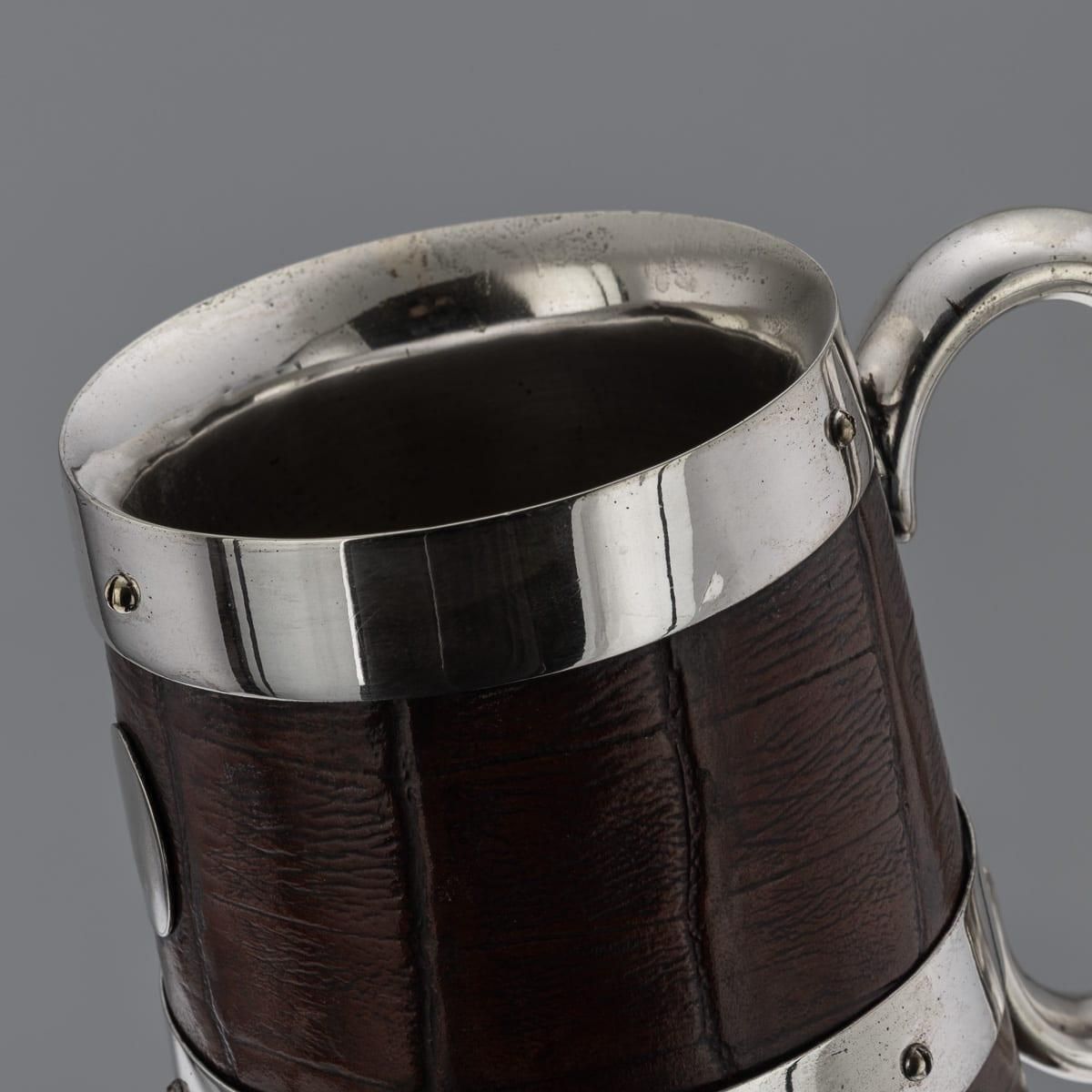 Home Decor Antique Elkington & Co. Flagon, Silver Plate & Crocodile Leather, 1897 photo