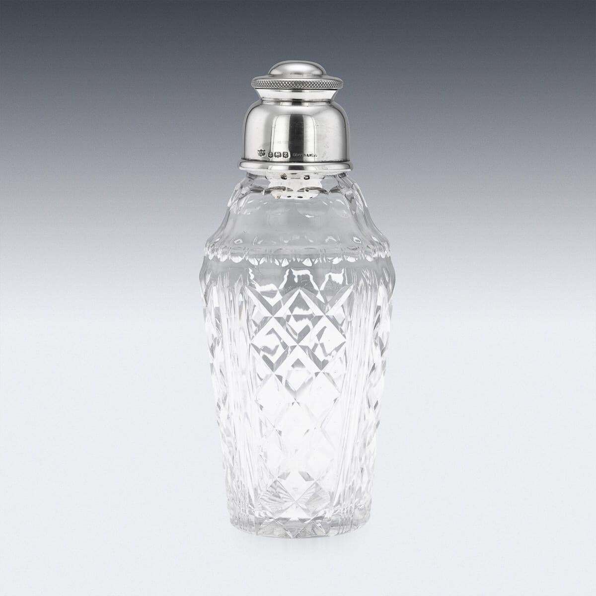 Mappin & Webb Cocktail Shaker, Solid Silver & Cut Glass, English, 1949 photo for sale