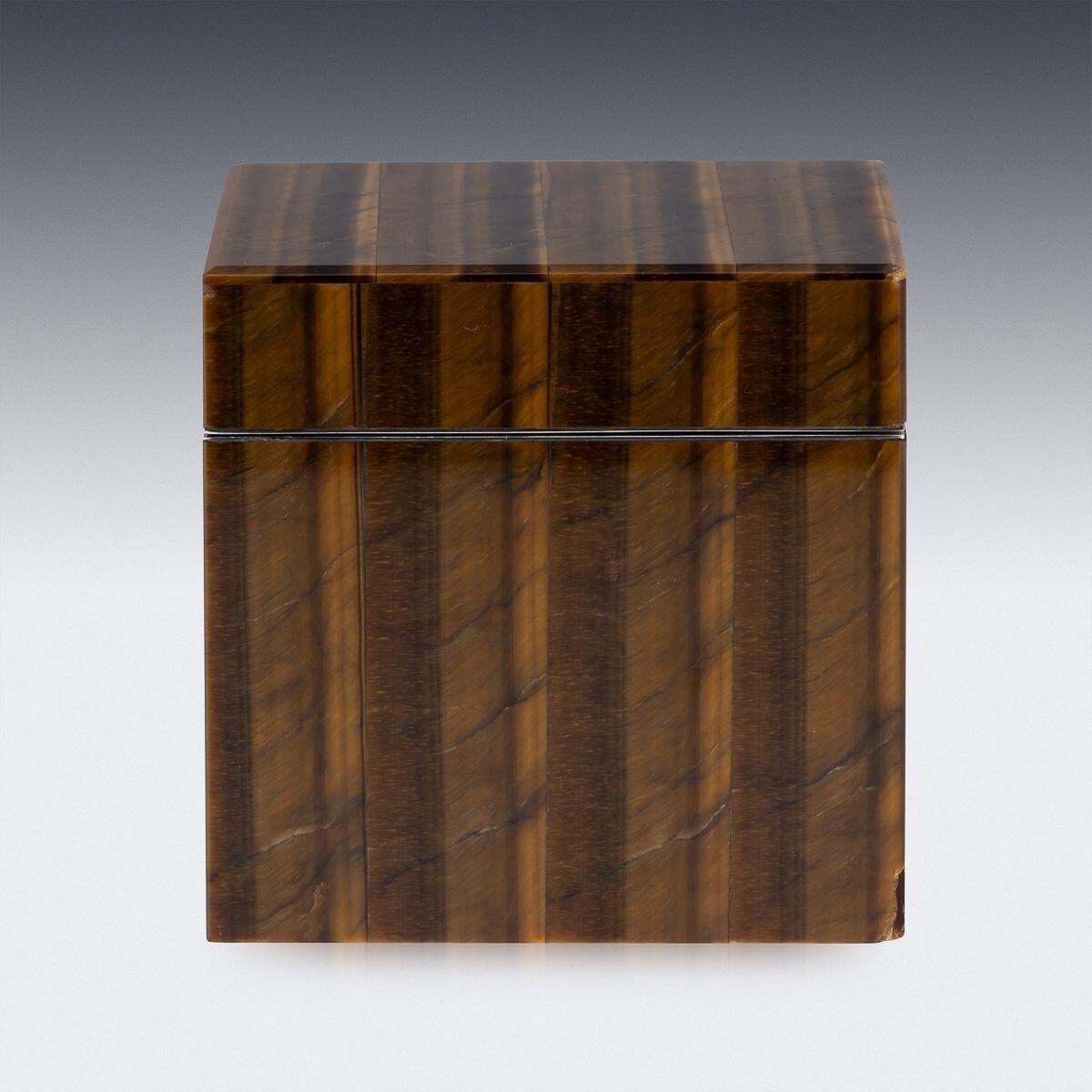 Italian Solid Silver Mounted Box, Tiger's Eye & Agate, 20th Century photo for sale