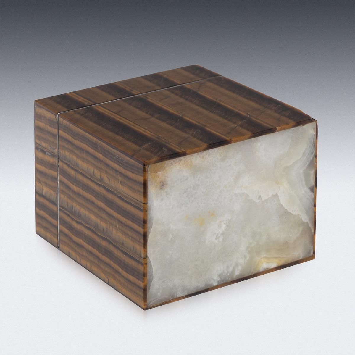 photo for sale Italian Solid Silver Mounted Box, Tiger's Eye & Agate, 20th Century