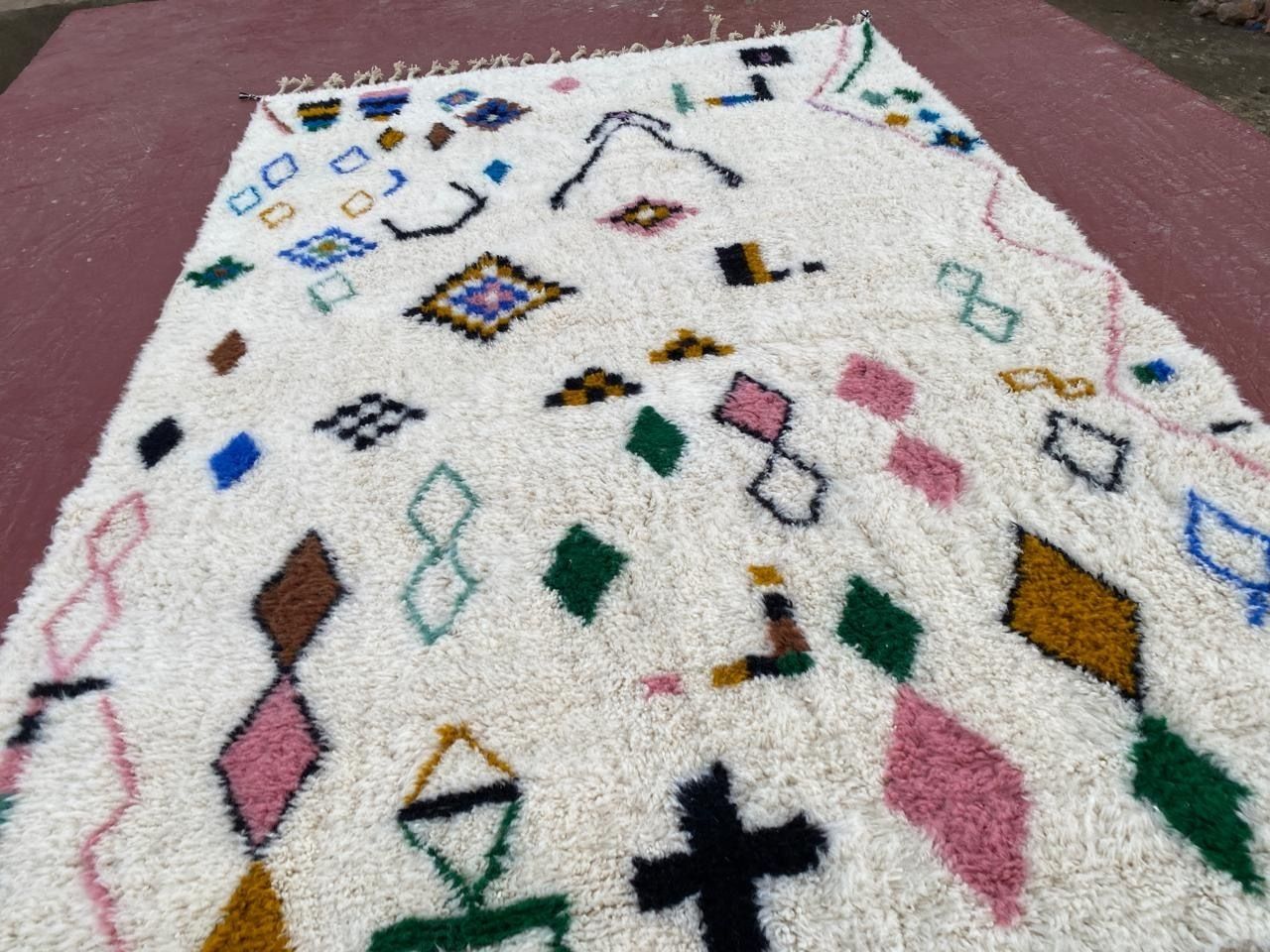 690.0 Handmade Beni Ourain Rug With Colorful Geometric Symbols   Authentic Moroccan Wool   300x200cm photo