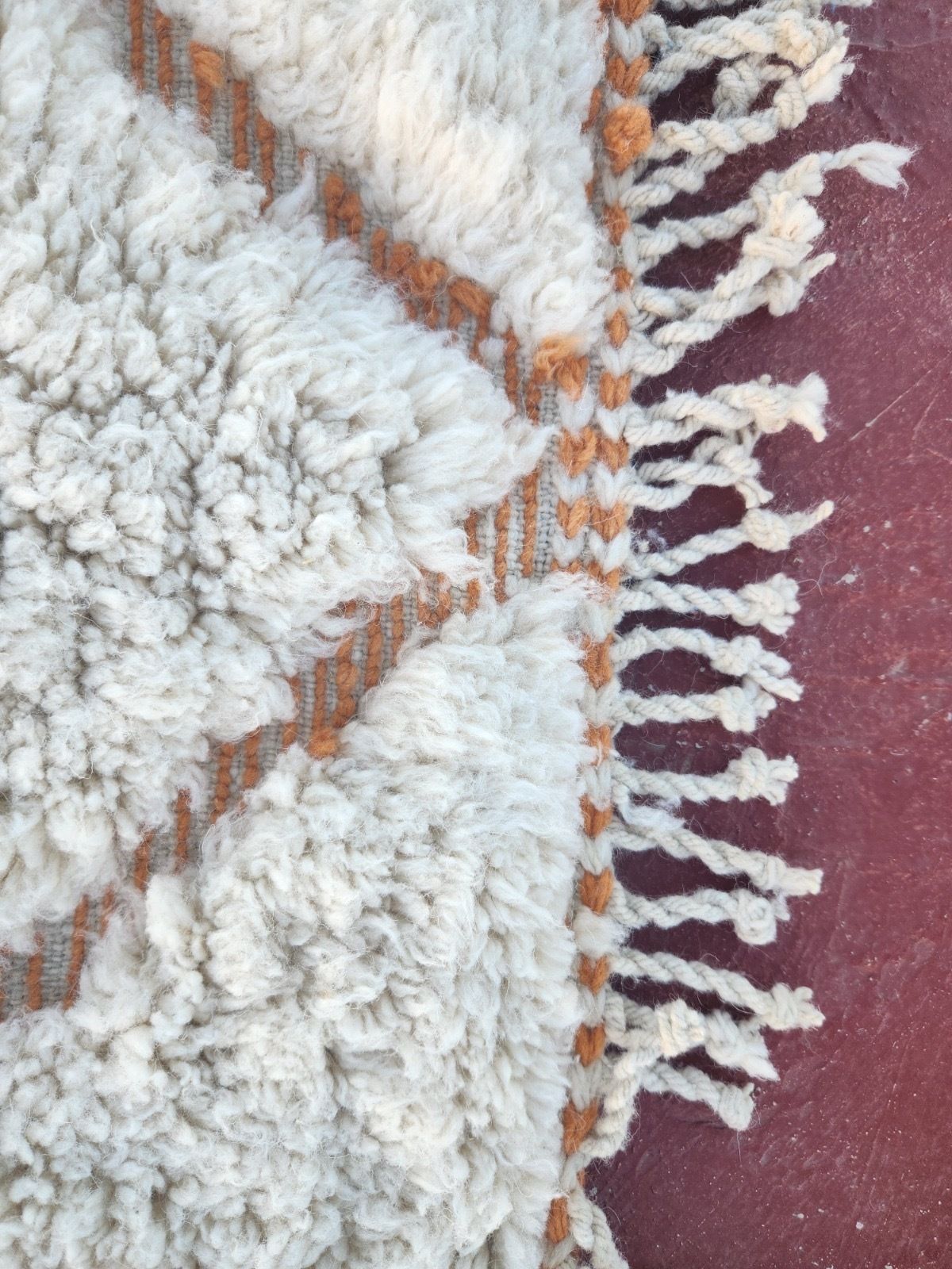 Classic Beni Ourain Diamond Rug   Terracotta Lines On Cream Wool   300x200cm photo 670.0