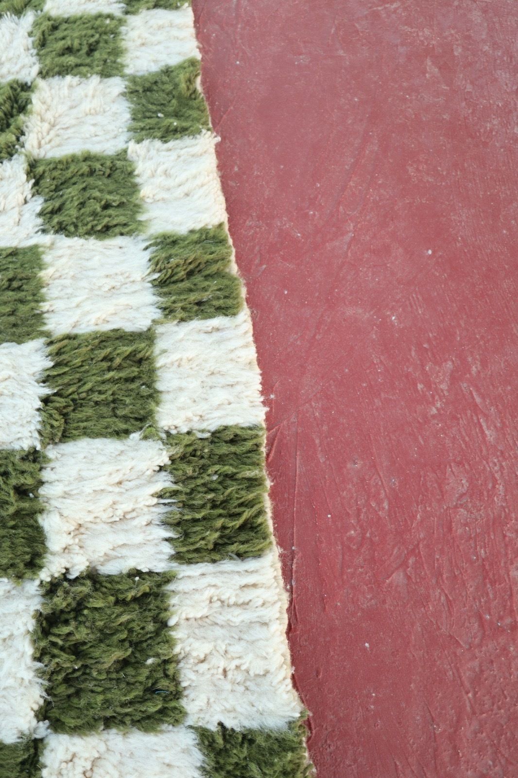 Handwoven Beni Ourain Rug – Green & Ivory Checkerboard | 250 × 150 Cm | Custom Sizes Available photo 450.0