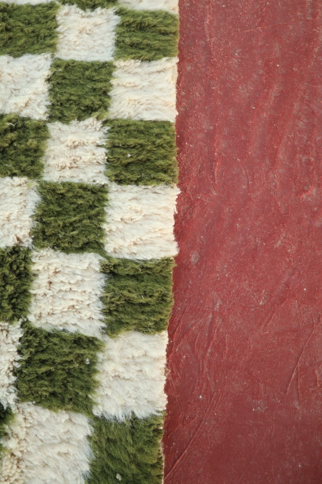 Handwoven Beni Ourain Rug – Green & Ivory Checkerboard | 250 × 150 Cm | Custom Sizes Available photo vintage