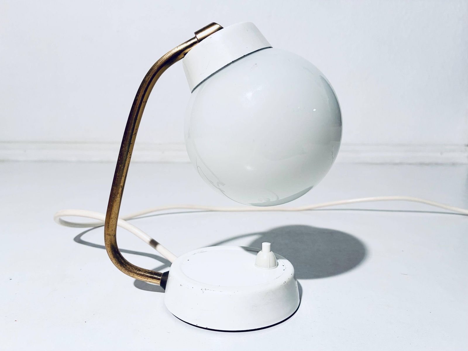 Mid Century White Table Bulb Lamp Glass / Elegant 1950s Vintage Decor photo furniture