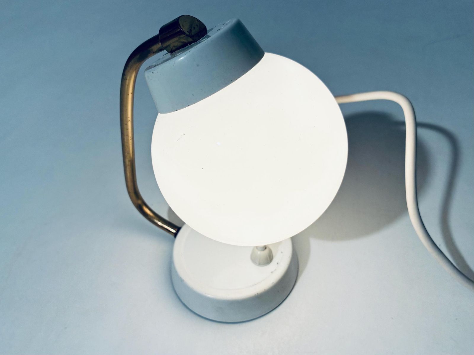 Mid Century White Table Bulb Lamp Glass / Elegant 1950s Vintage Decor photo for sale