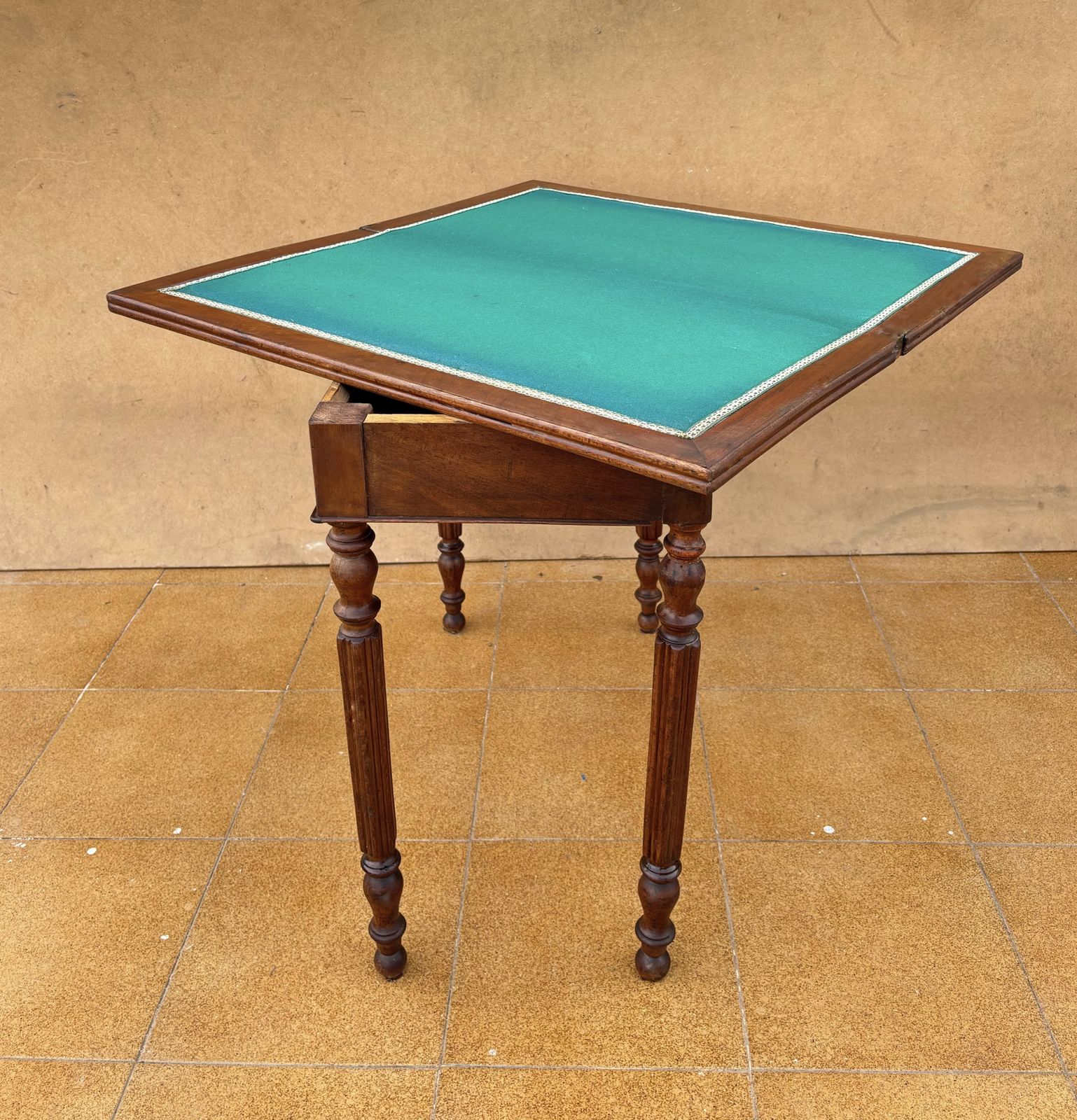 photo furniture Oak Games Table With Green Felt Top, Early 20th Century