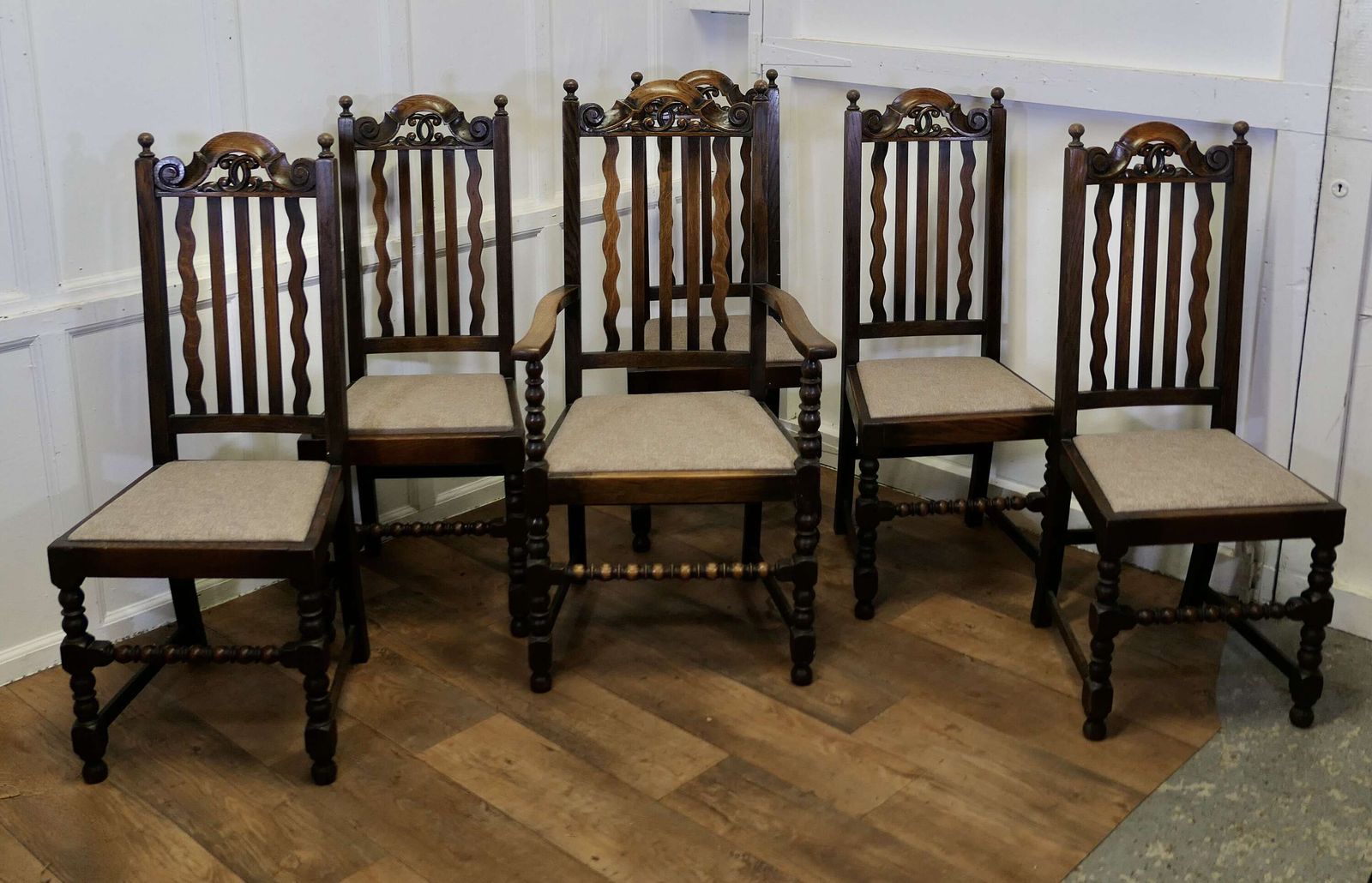 Set Of 6 19th Century Country House Oak Dining Chairs photo buy