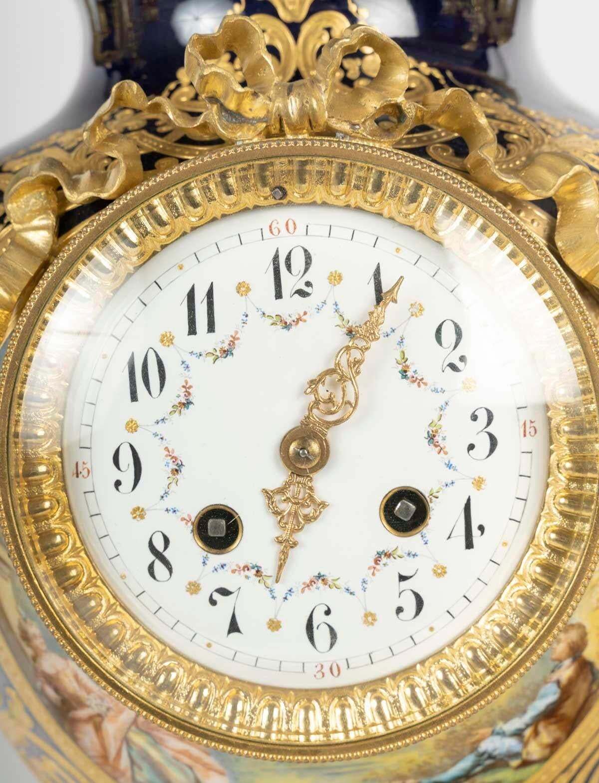 Gilt Bronze And Sèvres Porcelain Mantel Clock Set, 19th Century, Napoleon III Period photo vinterior