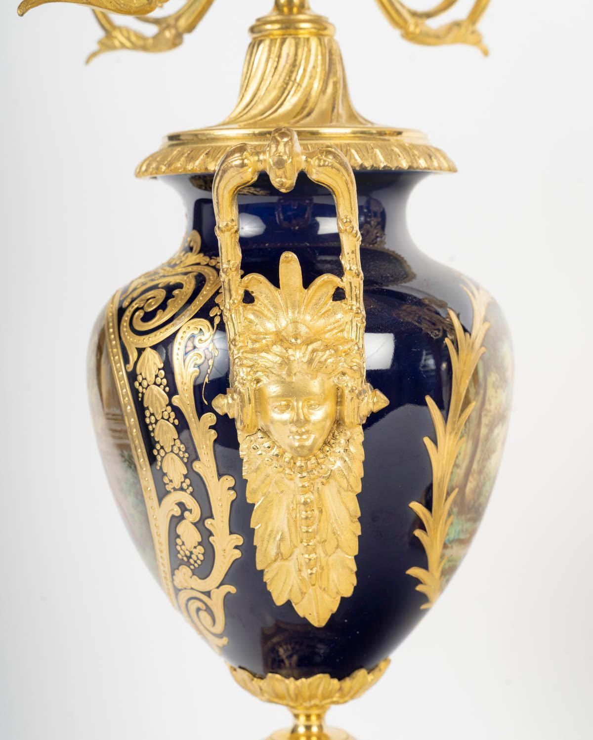 photo for sale Gilt Bronze And Sèvres Porcelain Mantel Clock Set, 19th Century, Napoleon III Period