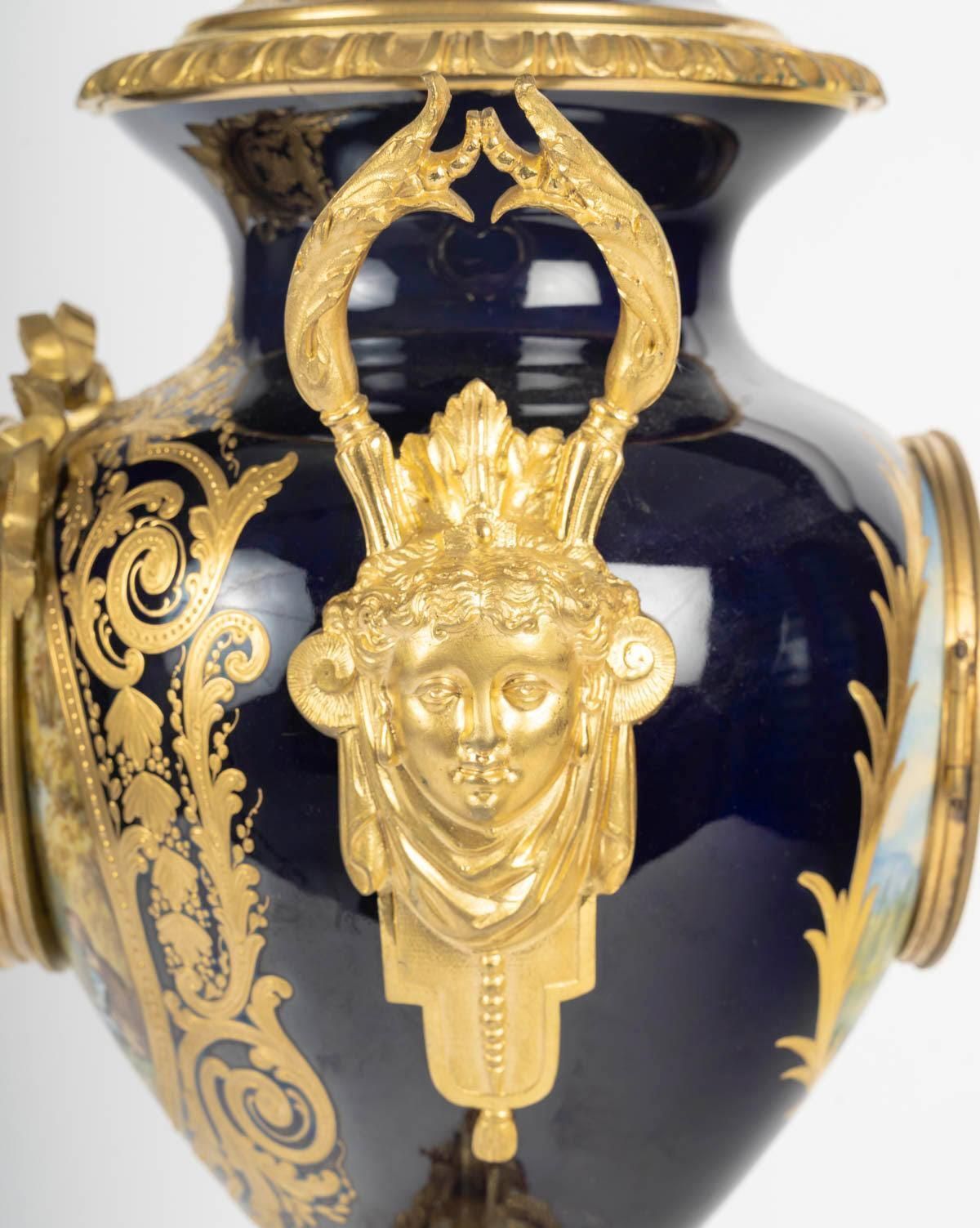 photo vintage Gilt Bronze And Sèvres Porcelain Mantel Clock Set, 19th Century, Napoleon III Period