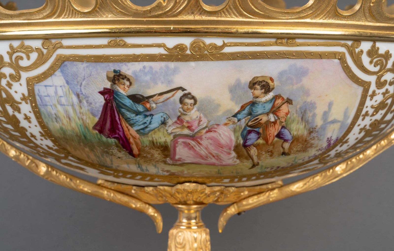 Painted Porcelain And Gilt Bronze Bowl   19th Century, Louis XV Style. photo furniture