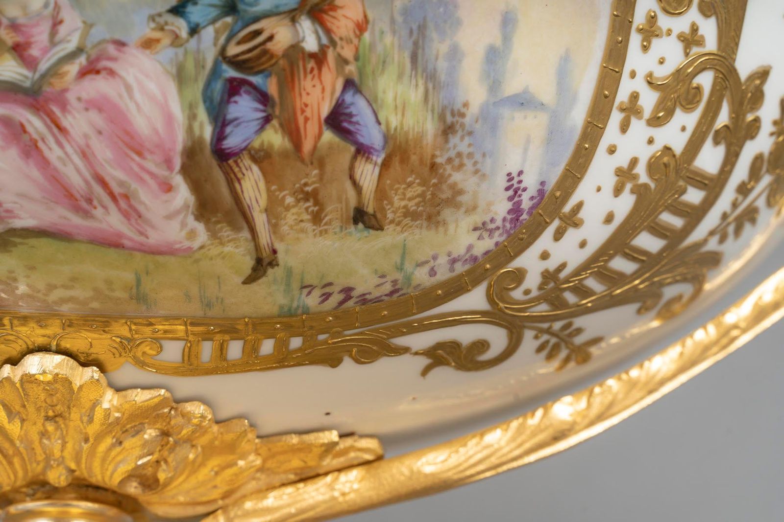 Painted Porcelain And Gilt Bronze Bowl   19th Century, Louis XV Style. photo Home Decor