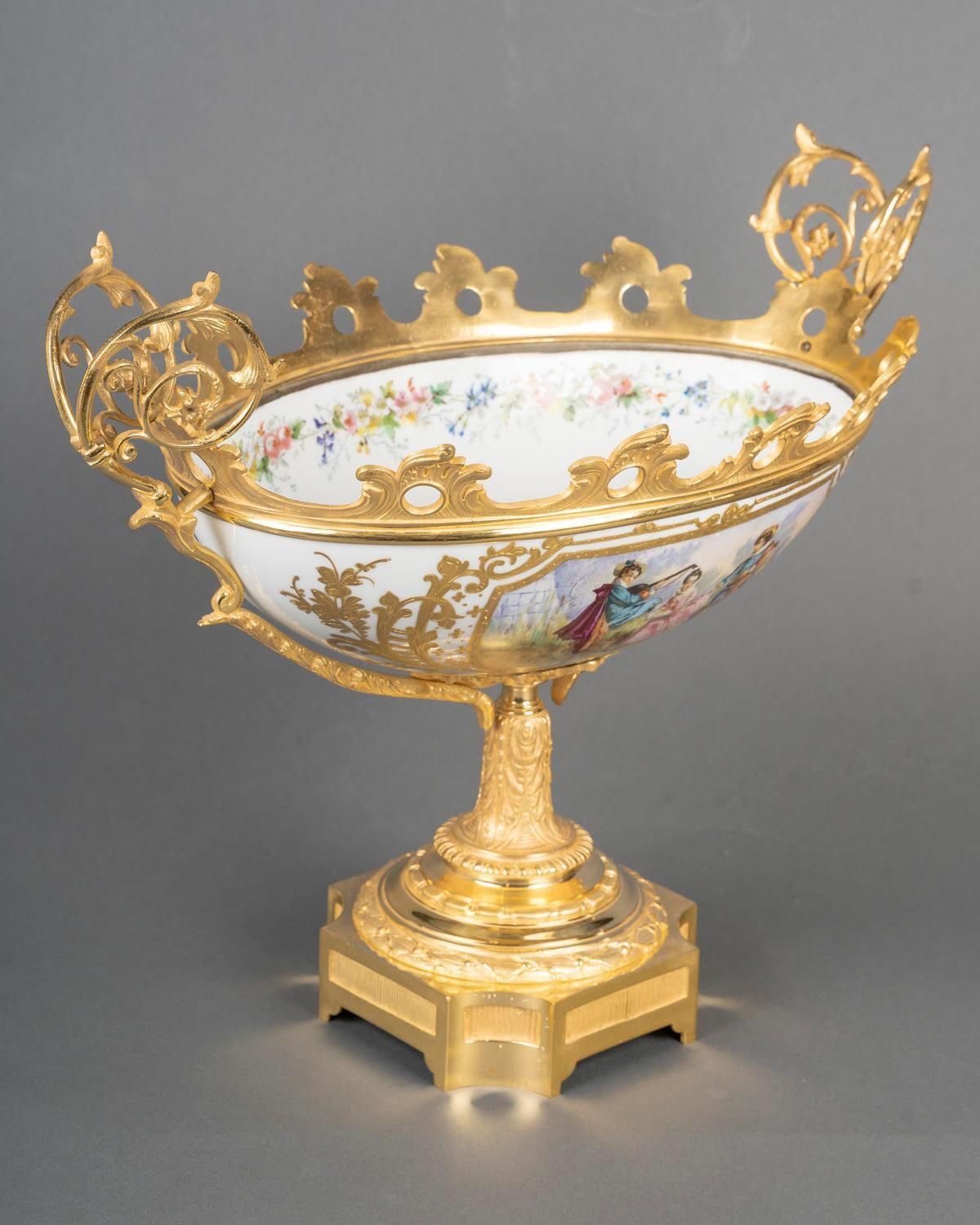 Painted Porcelain And Gilt Bronze Bowl   19th Century, Louis XV Style. photo 4632.0