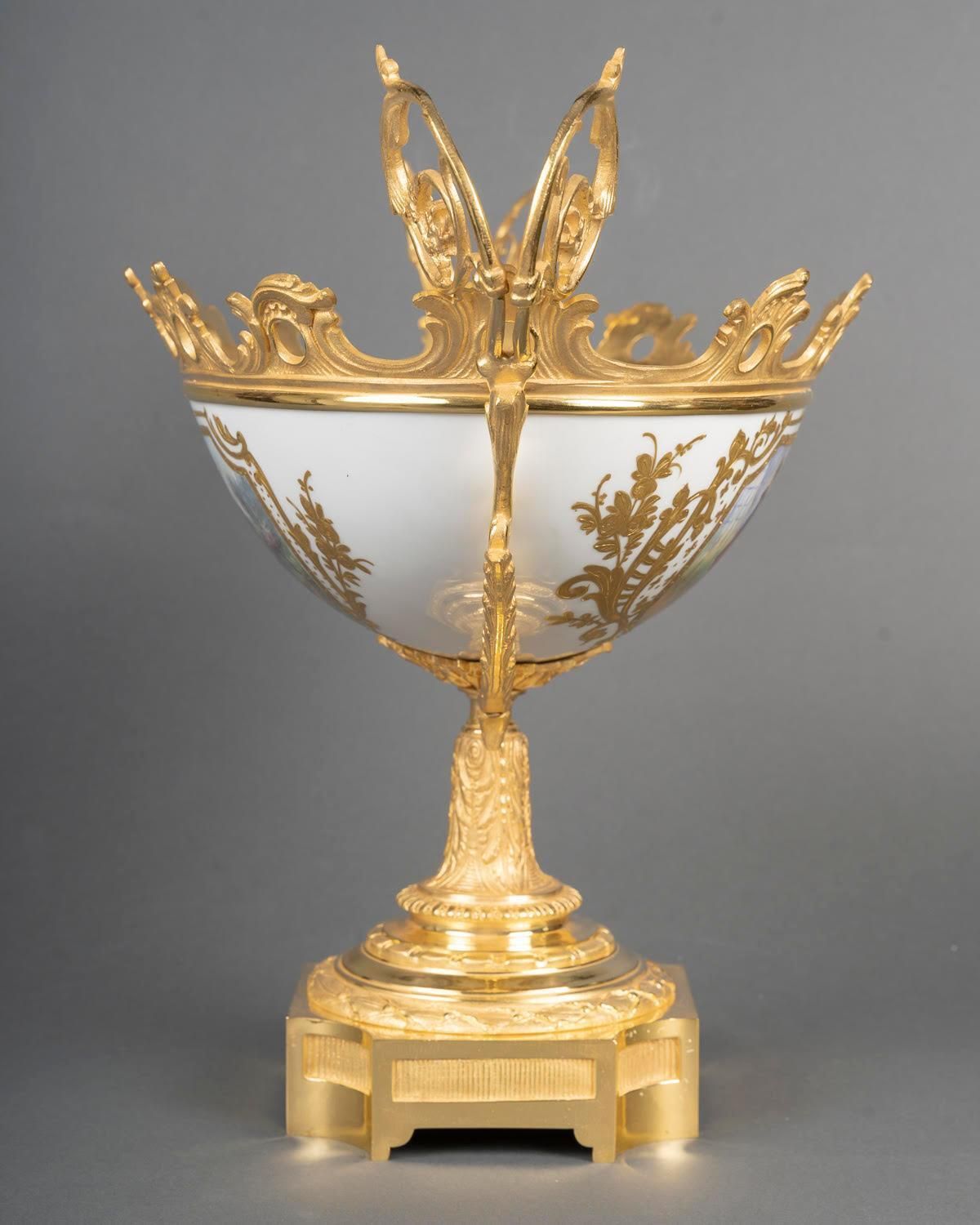 Painted Porcelain And Gilt Bronze Bowl   19th Century, Louis XV Style. photo buy