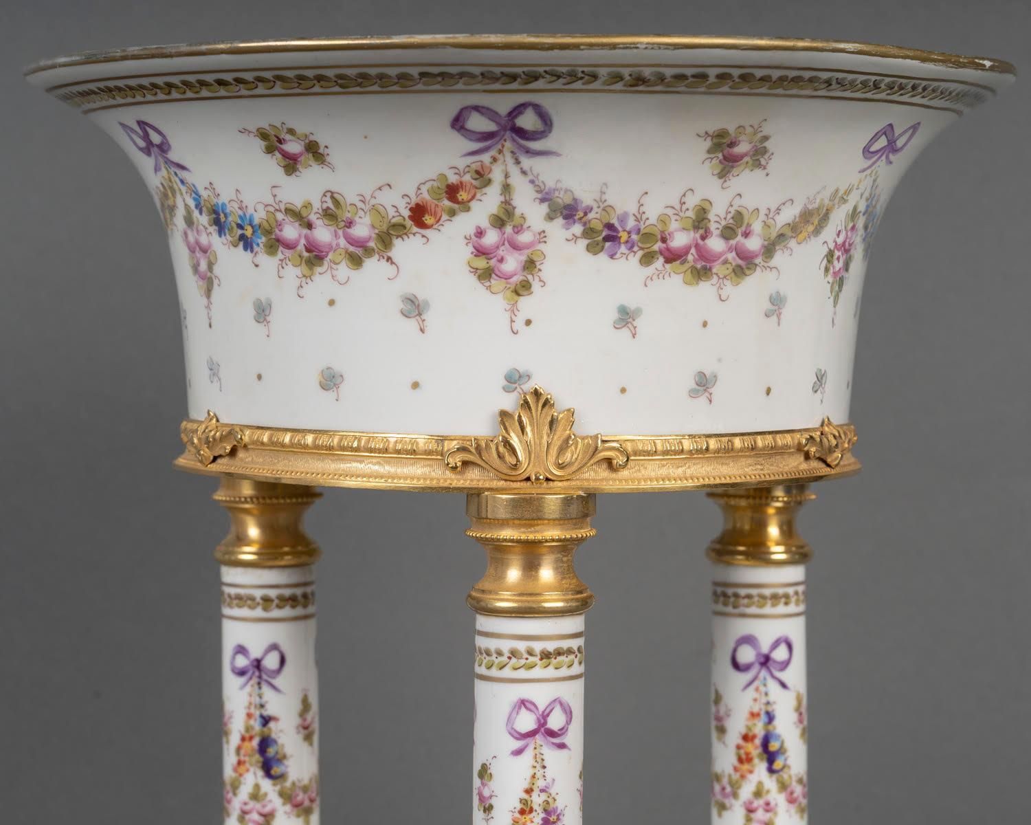 Painted Porcelain And Gilt Bronze Column Planter, Napoleon III Period. photo 3530.0