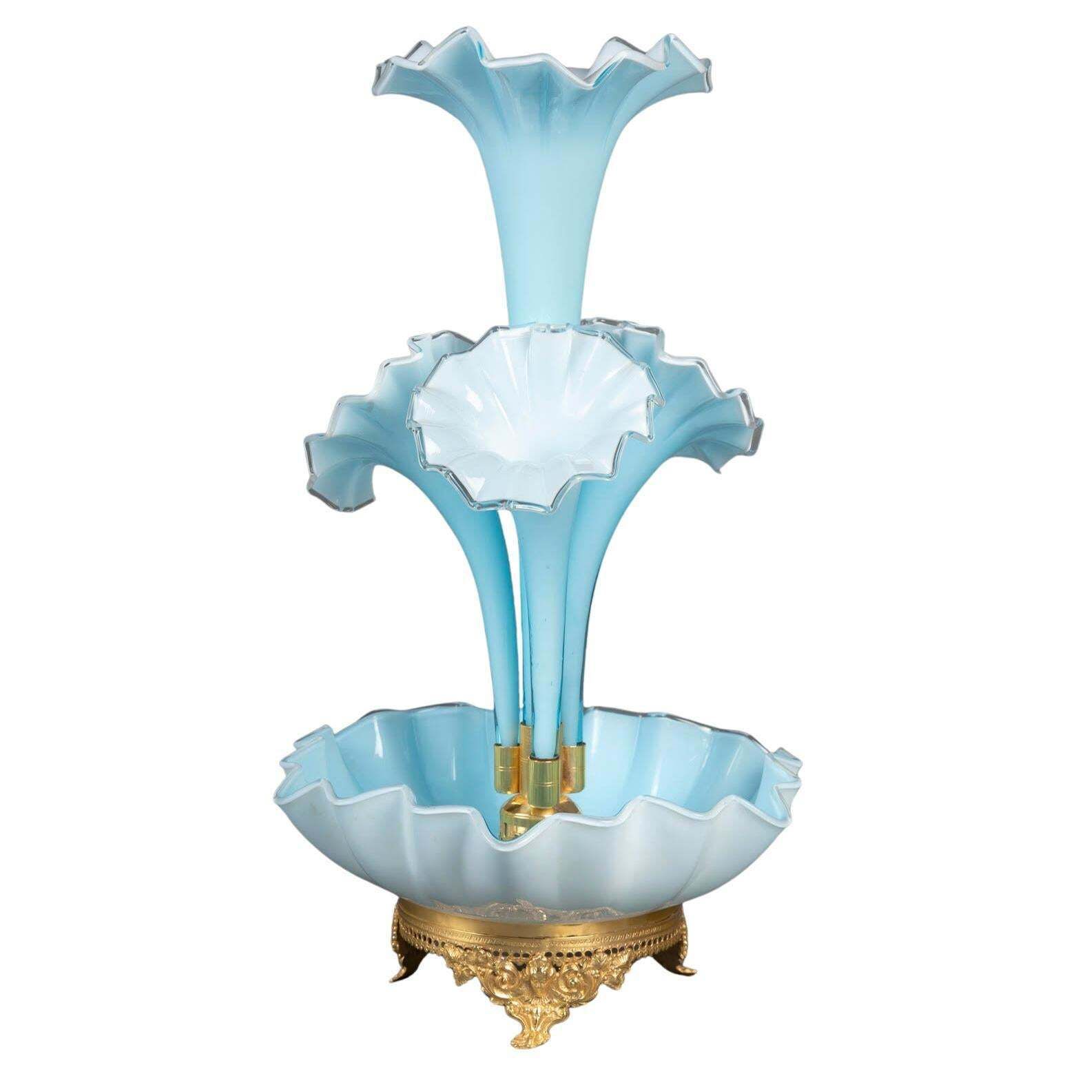 Soliflore, Bowl, Blue Opaline And Gilt Bronze, Napoleon III Period, 19th Century