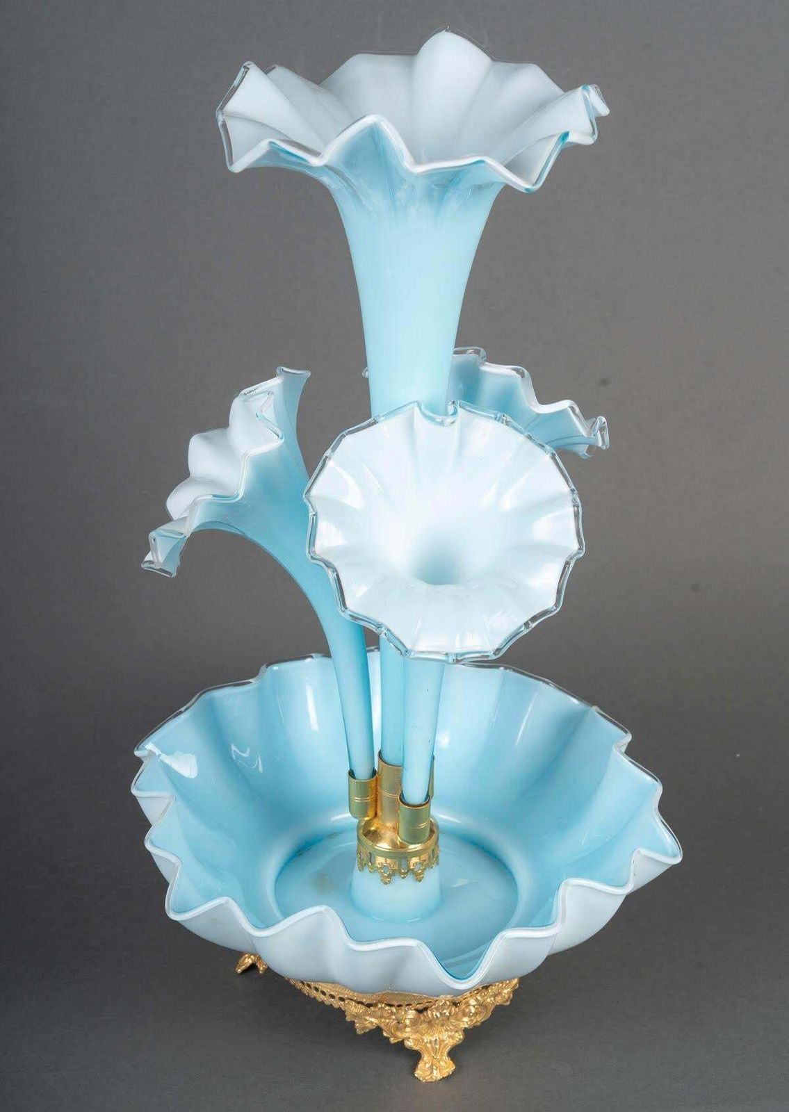 Soliflore, Bowl, Blue Opaline And Gilt Bronze, Napoleon III Period, 19th Century photo for sale