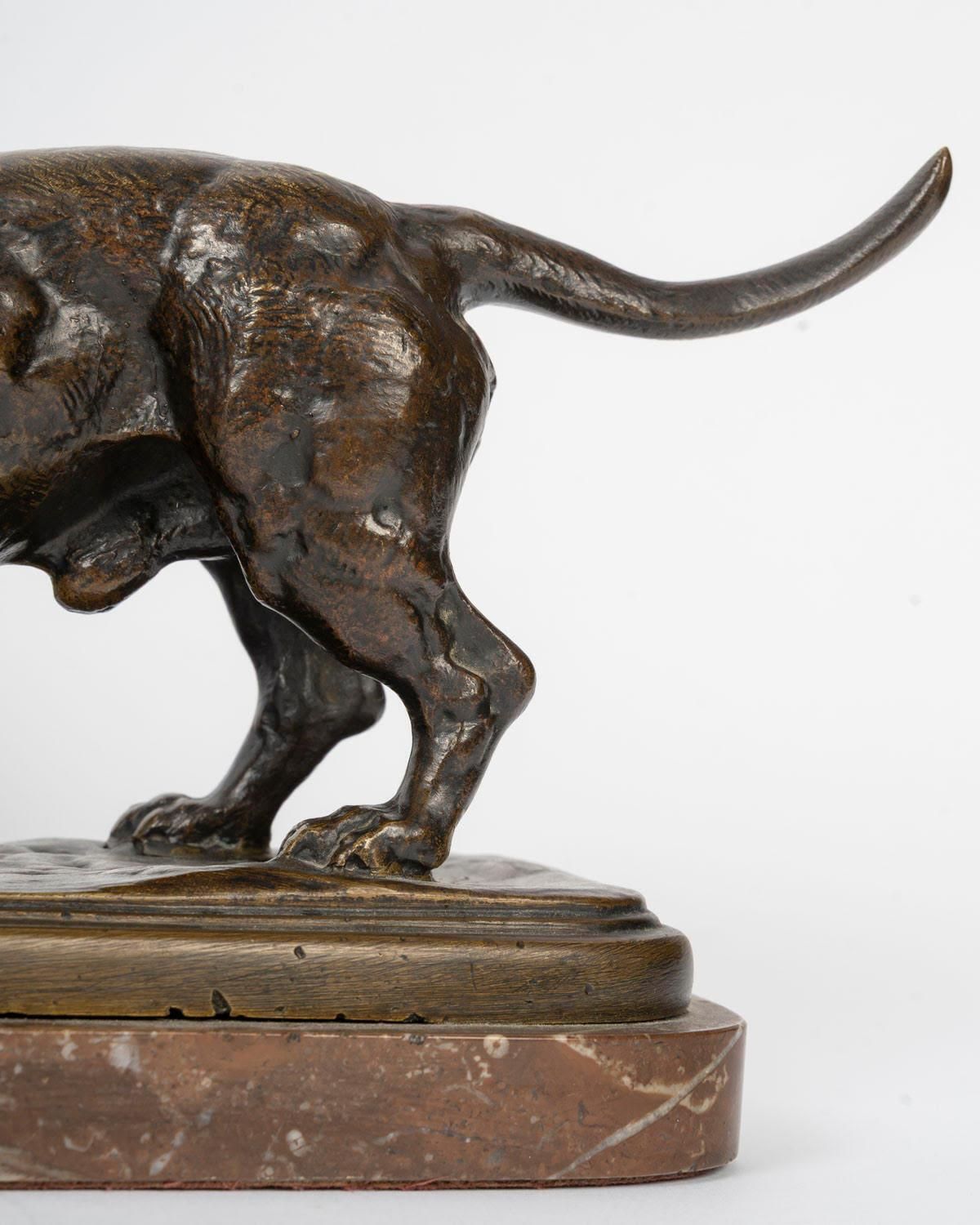 Bronze Sculpture Of A Basset Hound In Patinated Bronze, Signed Barye. photo for sale