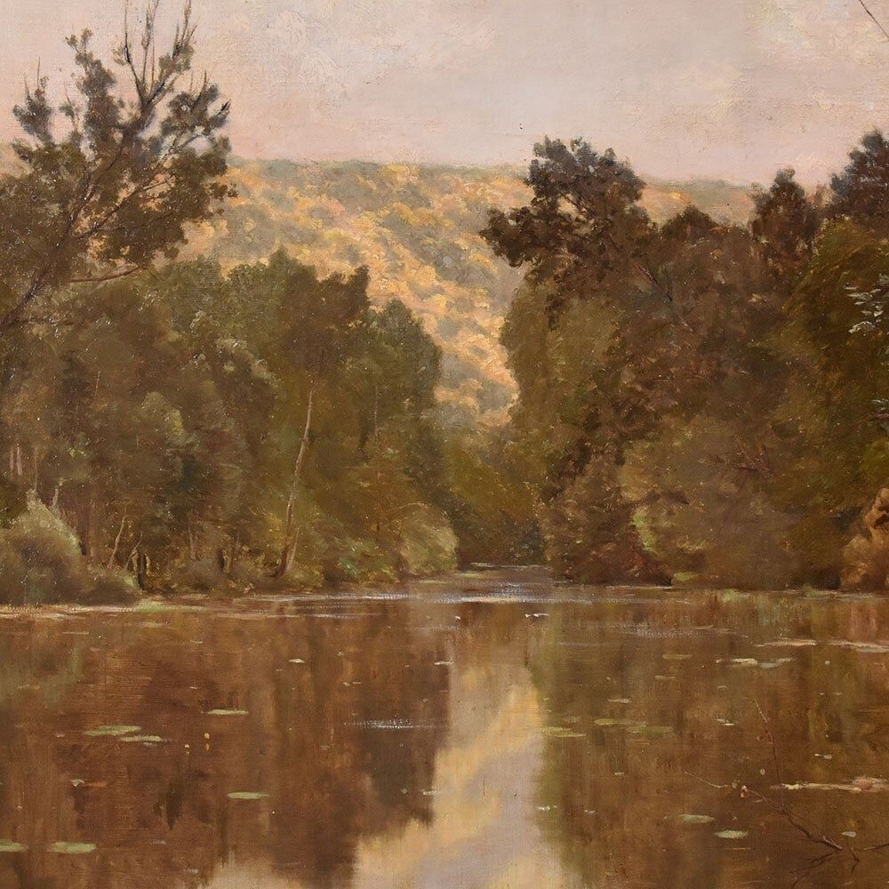 Antique Painting, Edmond His, Landscape With River, XX Century. (Qp709) photo Art