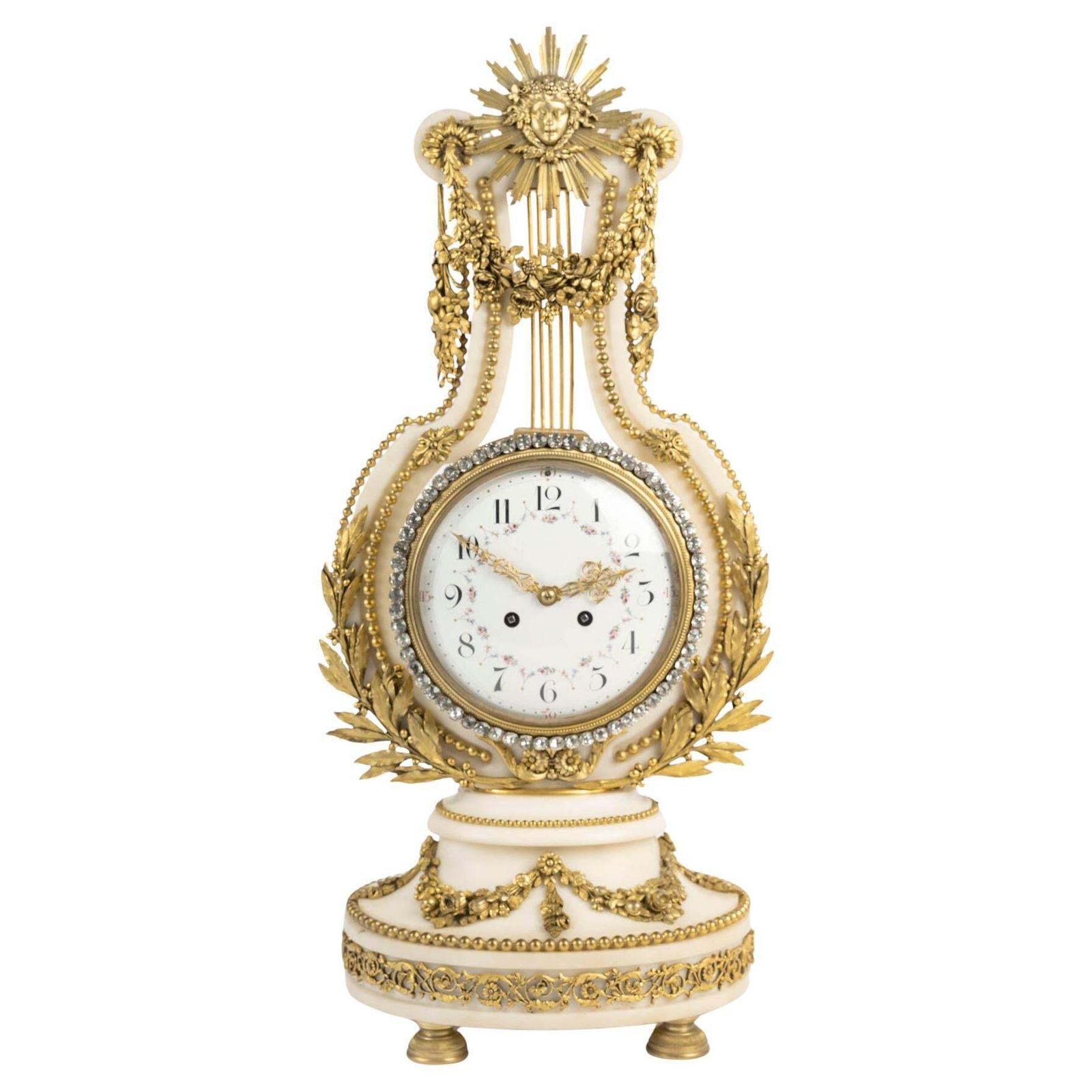 Lyre Shaped Clock In Marble And Gilt Bronze, 19th Century, Napoleon III Period.