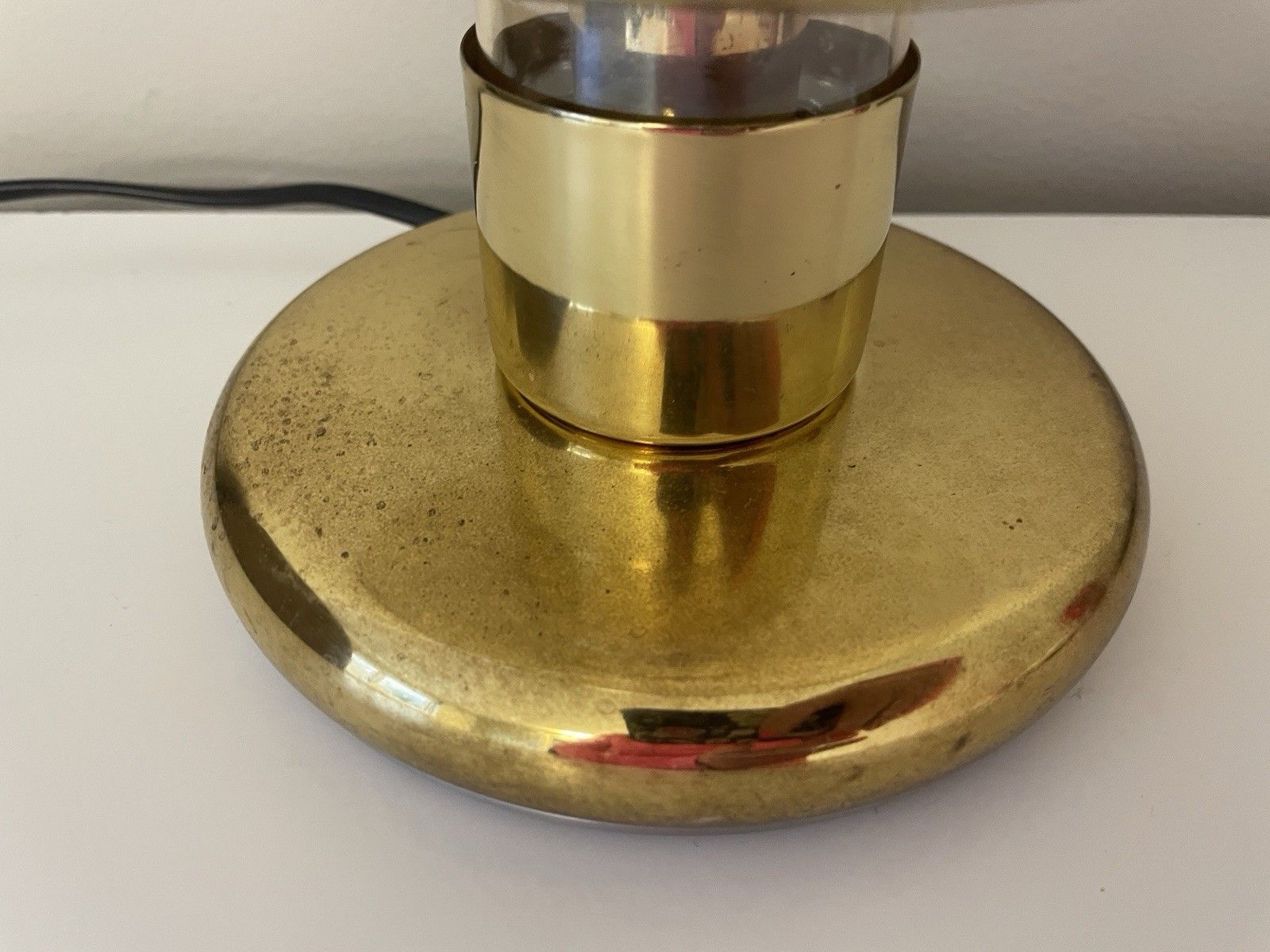 1970s Space Age Amber Glass Mushroom Table Lamp Brass Base Likely Swedish photo vintage