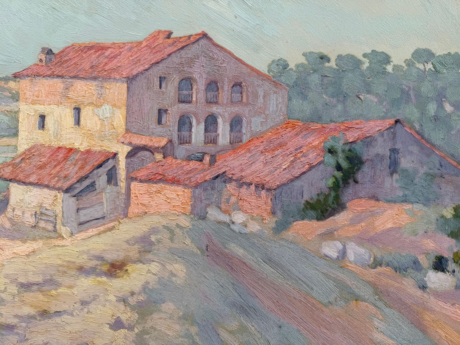Josep Pelegrí Ferrer Spanish Landscape With Rural Architecture Oil Painting 1934 photo buy