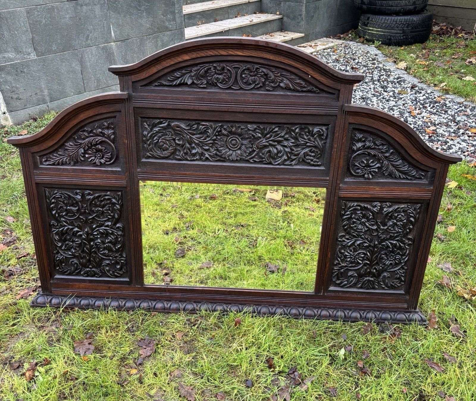Antique Carved Oak Jacobean Revival Mirror Period Mantle Sideboard Old Bevelled photo Home Decor