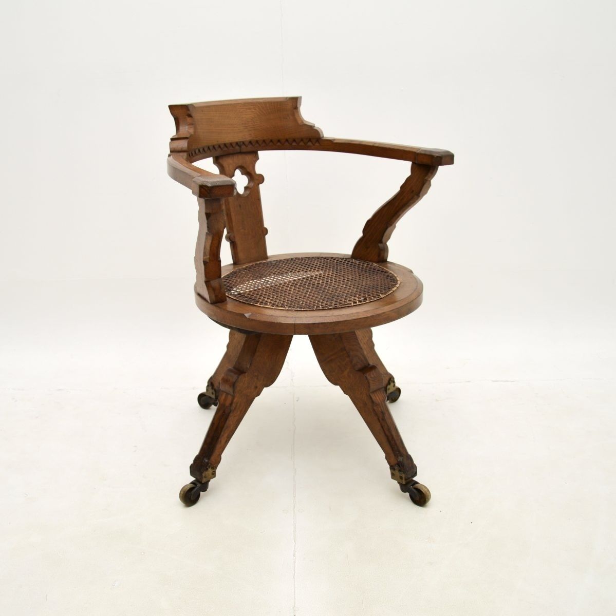 Antique Victorian Gothic Revival Solid Oak Swivel Desk Chair photo Furniture
