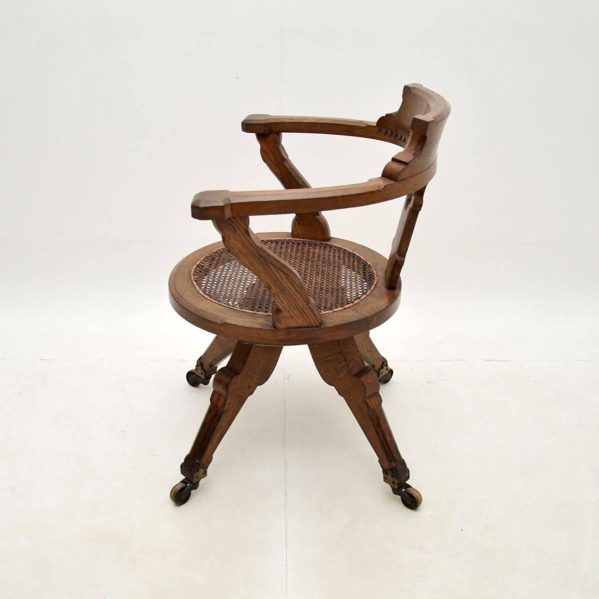 Antique Victorian Gothic Revival Solid Oak Swivel Desk Chair photo 1235.0