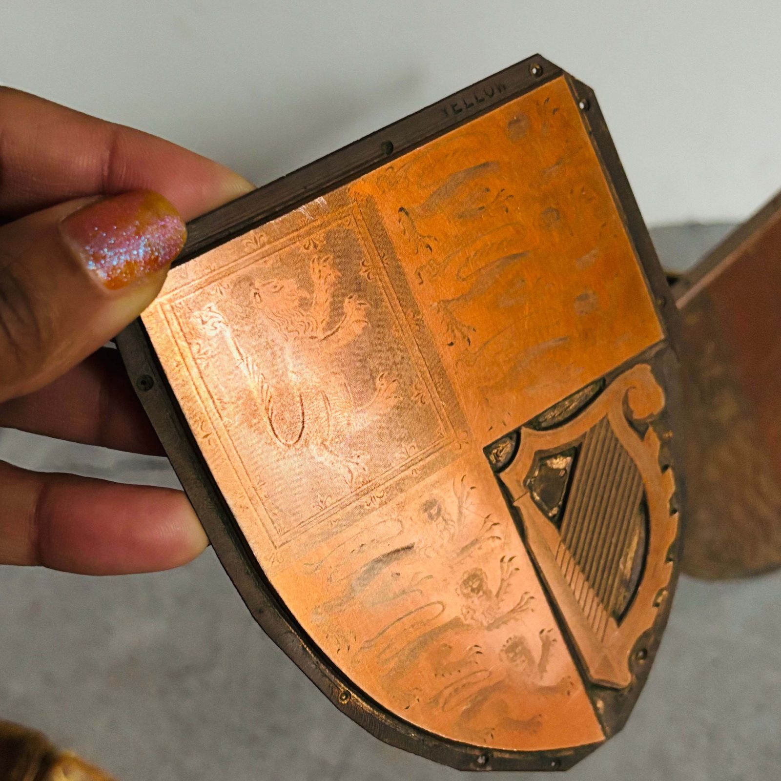 photo furniture Antique Etched Copper Royal Shield Printing Plates