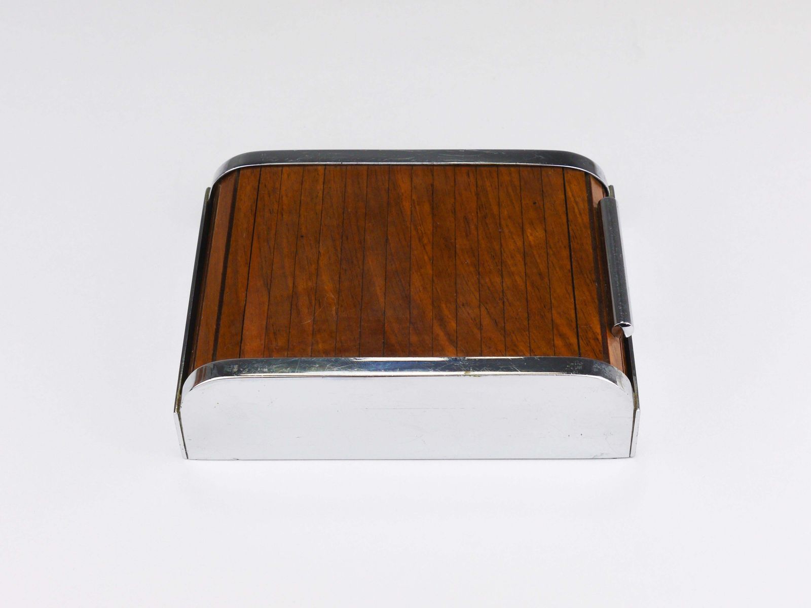 photo vinterior 1930s Carl Aubock I Roll Top Storage Box, Cigarette Dispenser, Walnut, Vienna