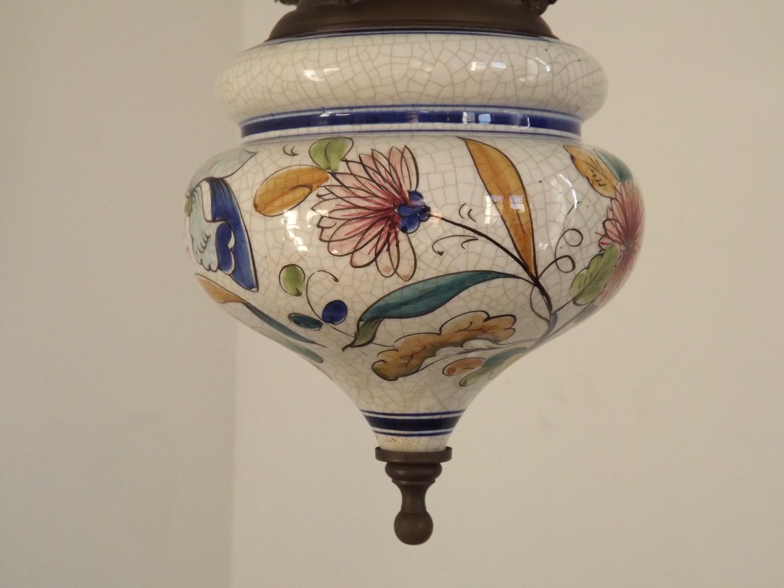 photo vinterior French Mid Century Country Lantern Light   Floral Finial  White Opaque Glass Shade