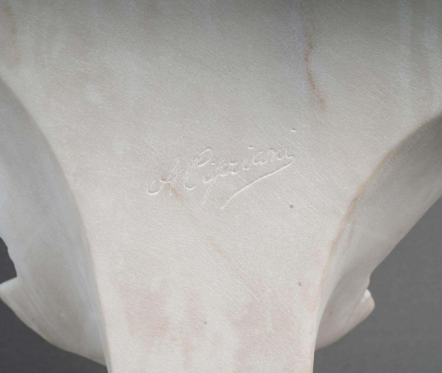 Bust, Sculpture Of A Woman In White Carrara Marble, Circa 1900. photo vintage