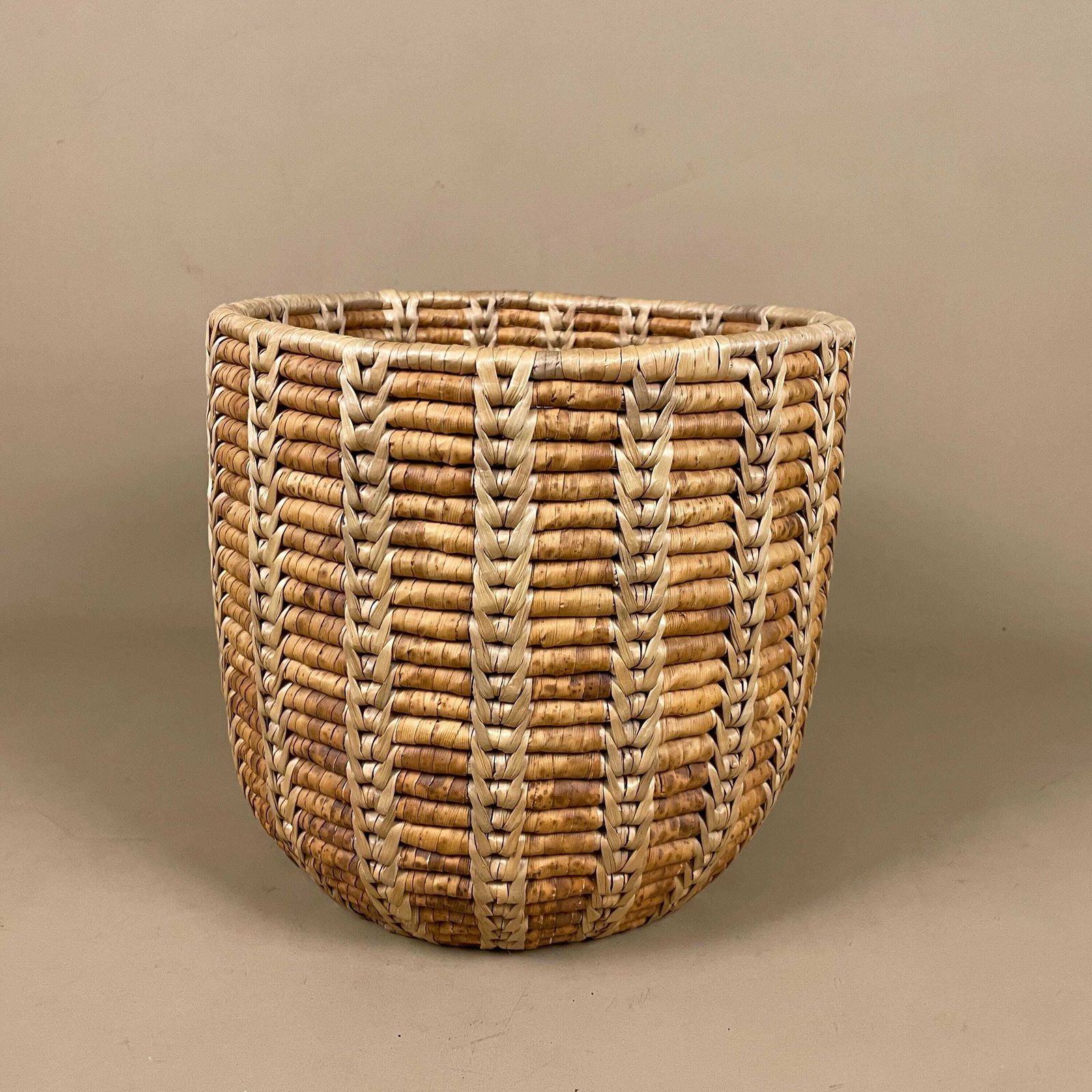 Wicker Paper Basket Bin Woven Wood Vintage Brown Handmade Rubbish Bin Trash Boho Office Bin Oriental Cylinder Round Seagrass Antique