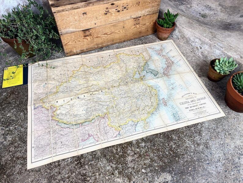375.0 Antique Stanford's Map Of China & Japan 1900 photo